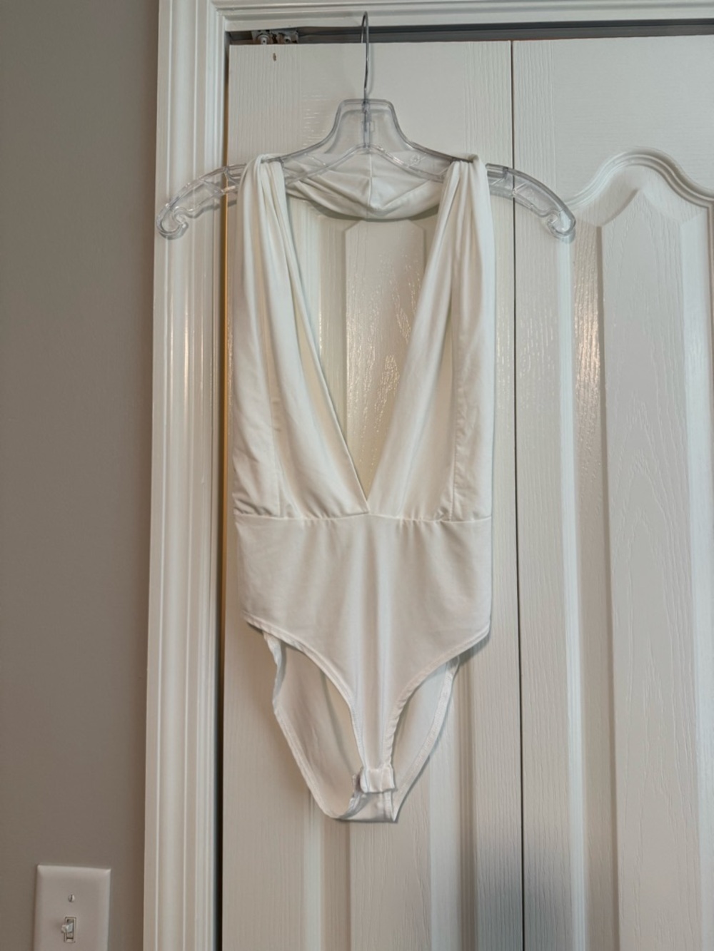White Plunge V-Neck Bodysuit - Women